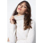 Ivory Bise Turtleneck Sweater, Jersey, 100% Cashmere, 2 Yarns - Women
