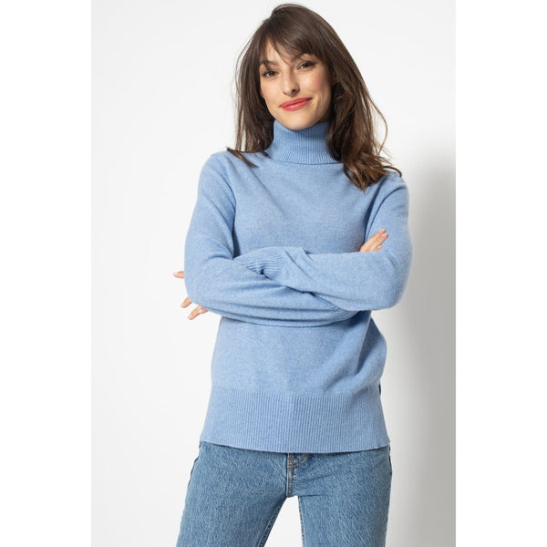 Fornet Sky Blue Loose Turtleneck Sweater, Jersey, 100% Cashmere, 2 Yarns - Women