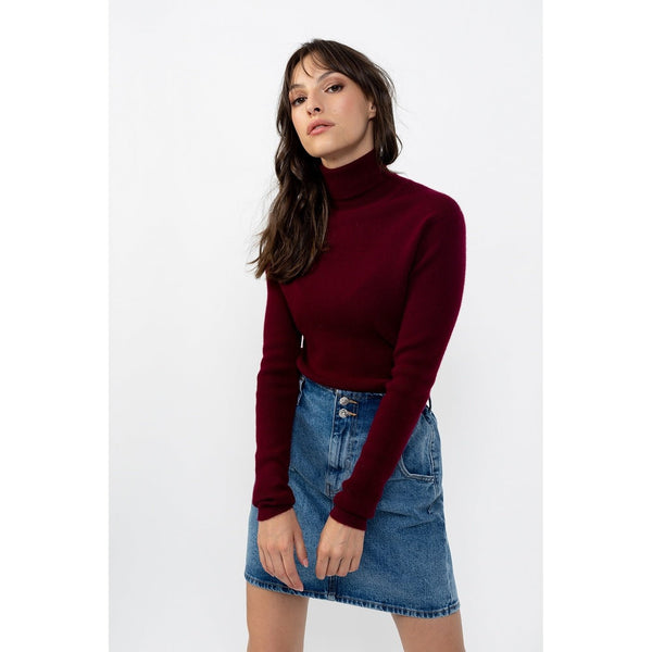 Suzie Burgundy Turtleneck Sweater, Traditional Ribs, 100% Cashmere, 2 Yarns - Women