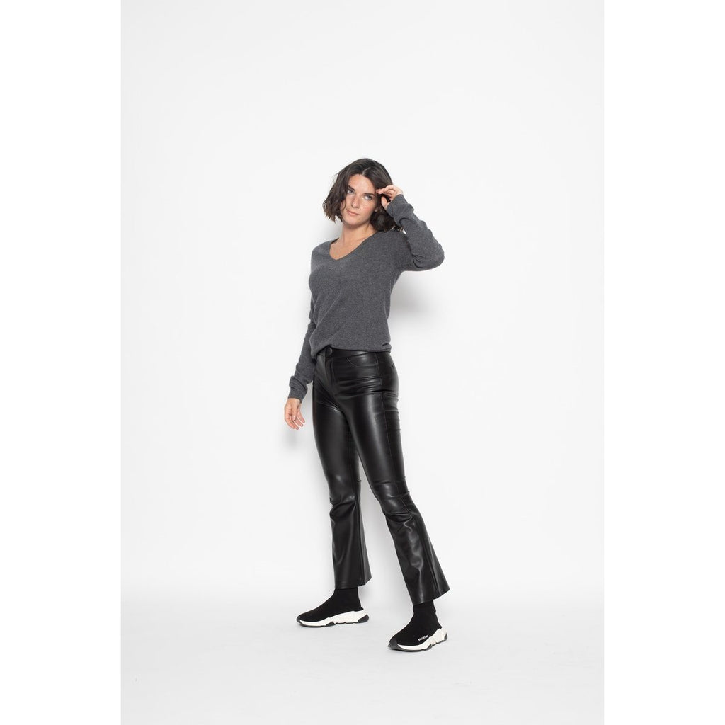 Pull Col V Galise Gris Sombre, Jersey, 100% Cachemire, 2 Fils - Femme
