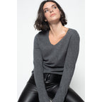 Pull Col V Galise Gris Sombre, Jersey, 100% Cachemire, 2 Fils - Femme
