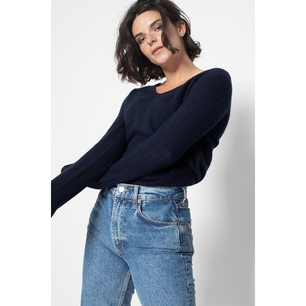 Pull Col V Galise Marine, Jersey, 100% Cachemire, 2 Fils - Femme