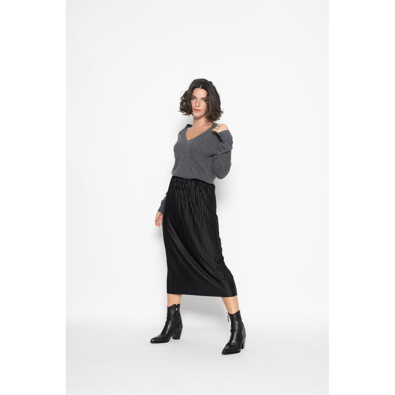 Pull Col V Loose Giusalet Gris Sombre, Jersey, 100% Cachemire, 2 Fils - Femme
