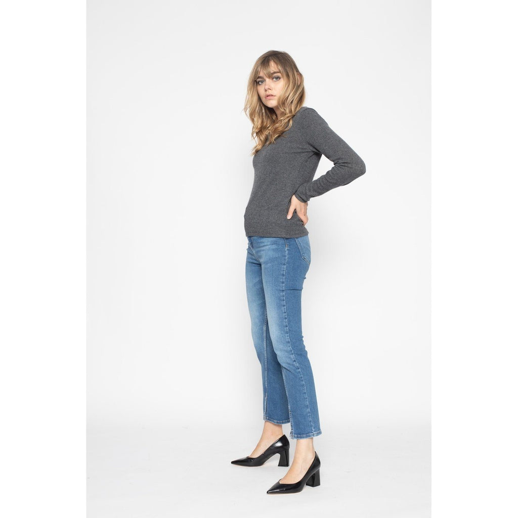 Dark Gray Shannon V-Neck Sweater, 100% Cashmere, 2 Yarns, Jersey - Women