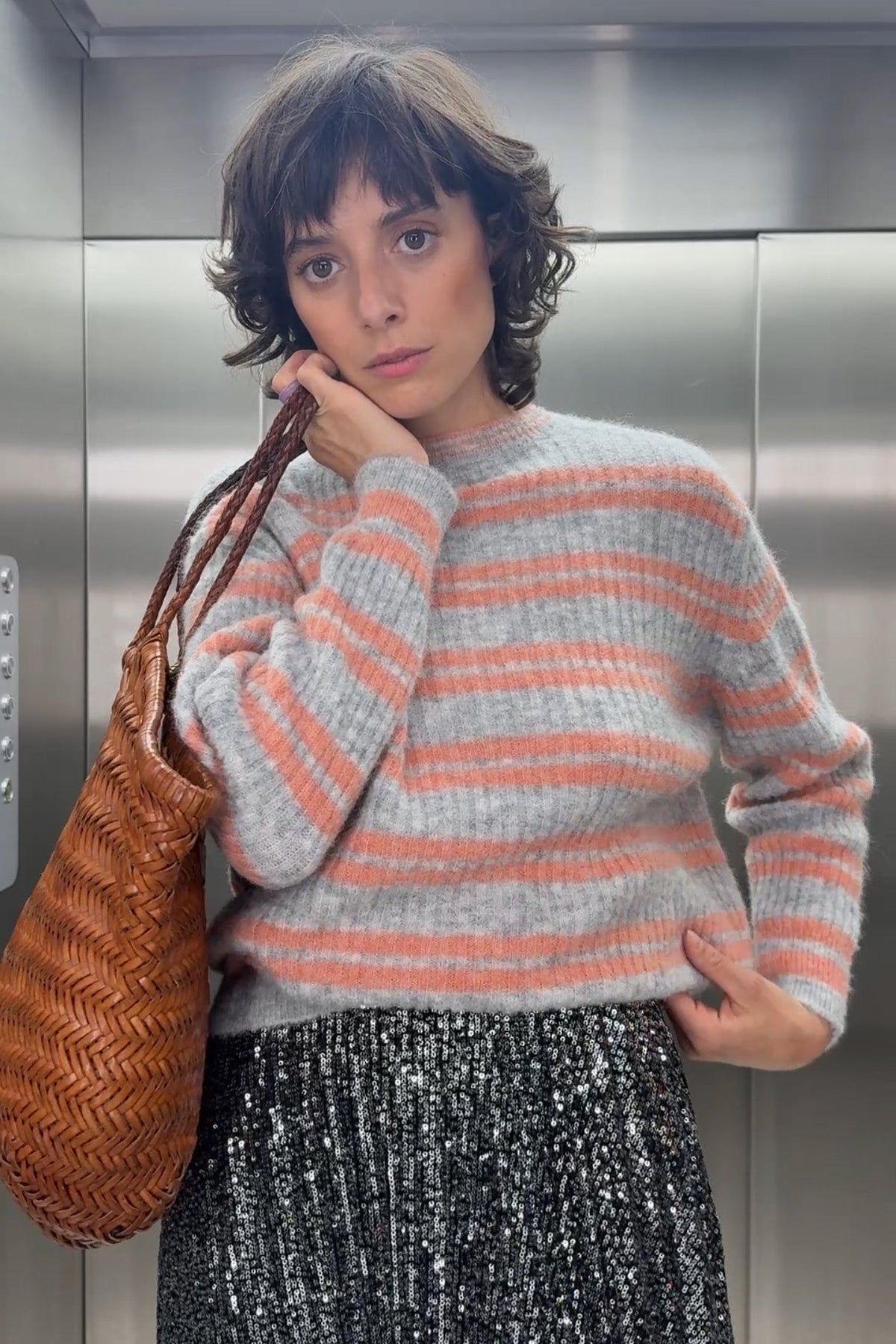 Pullover Rico – Grau mit rosa Streifen