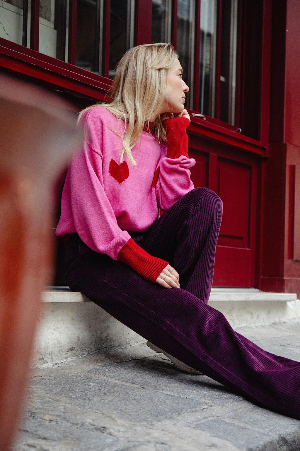 Como Pink Red Hearts Sweater