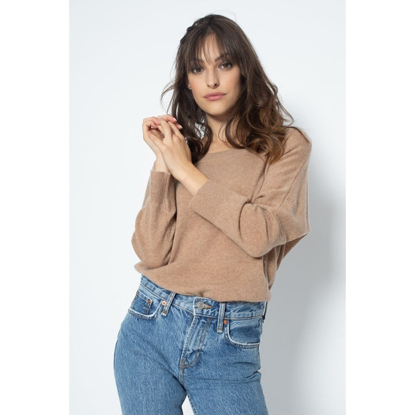 Jersey con mangas murciélago Goléon Camel, Jersey, 100% Cachemira, 2 hilos - Mujer