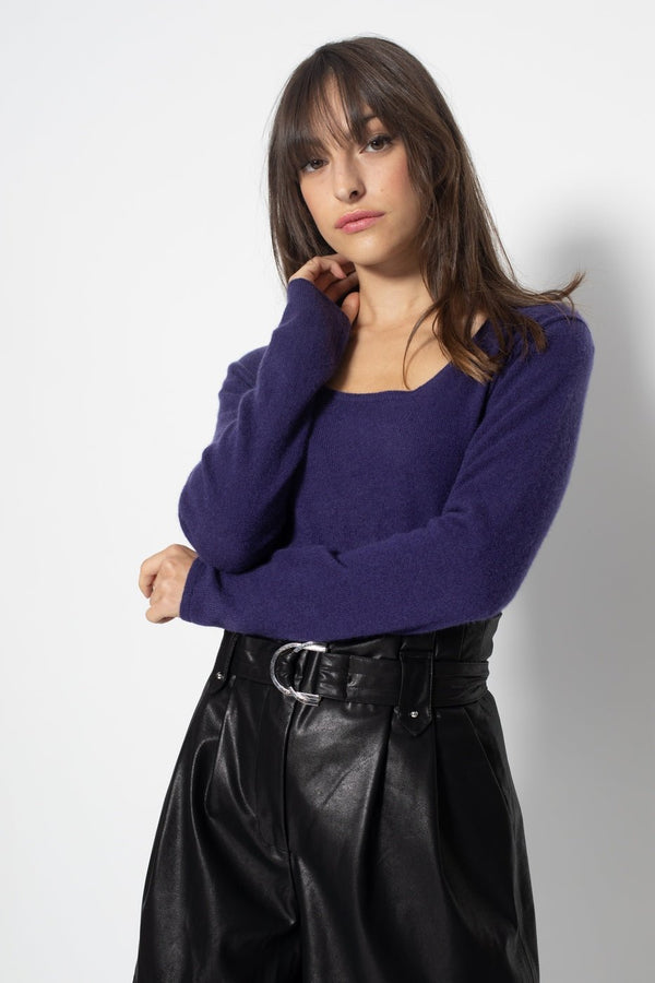 Jersey con cuello barco color malva, Jersey, 100% Cachemira, 2 hilos - Mujer