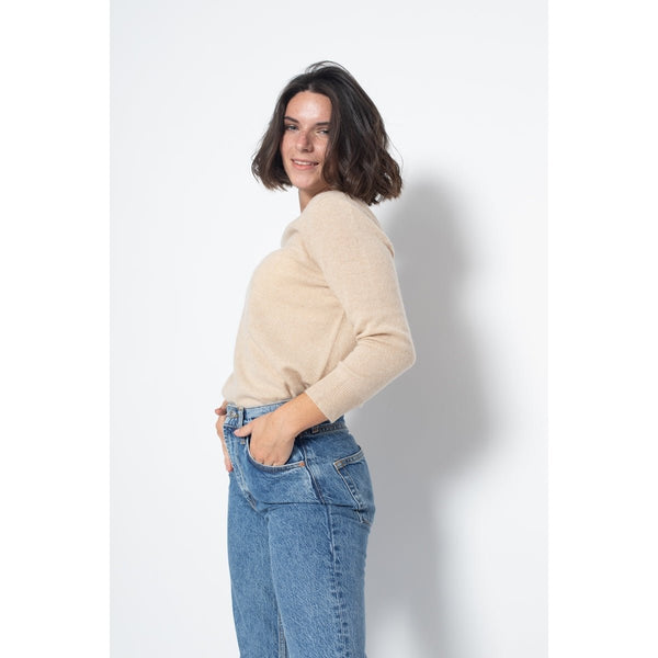 Jersey De Cuello Redondo Y Botón En La Espalda Estaris Beige, Jersey, 100% Cachemir, 2 Hilos - Mujer