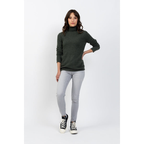 Suéter con cuello de tortuga 4 capas Linda verde oscuro, Jersey, 100% cachemira, 4 hilos - Mujer