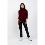 Jersey Asimétrico Cuello Alto Mangas Raglan Cassy Borgoña, Jersey, 100% Cachemira, 2 Hilos - Mujer