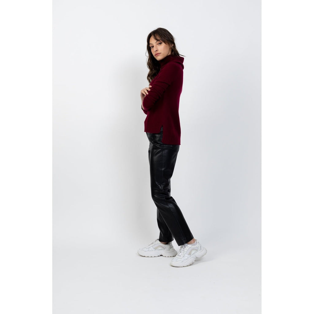 Jersey Asimétrico Cuello Alto Mangas Raglan Cassy Borgoña, Jersey, 100% Cachemira, 2 Hilos - Mujer