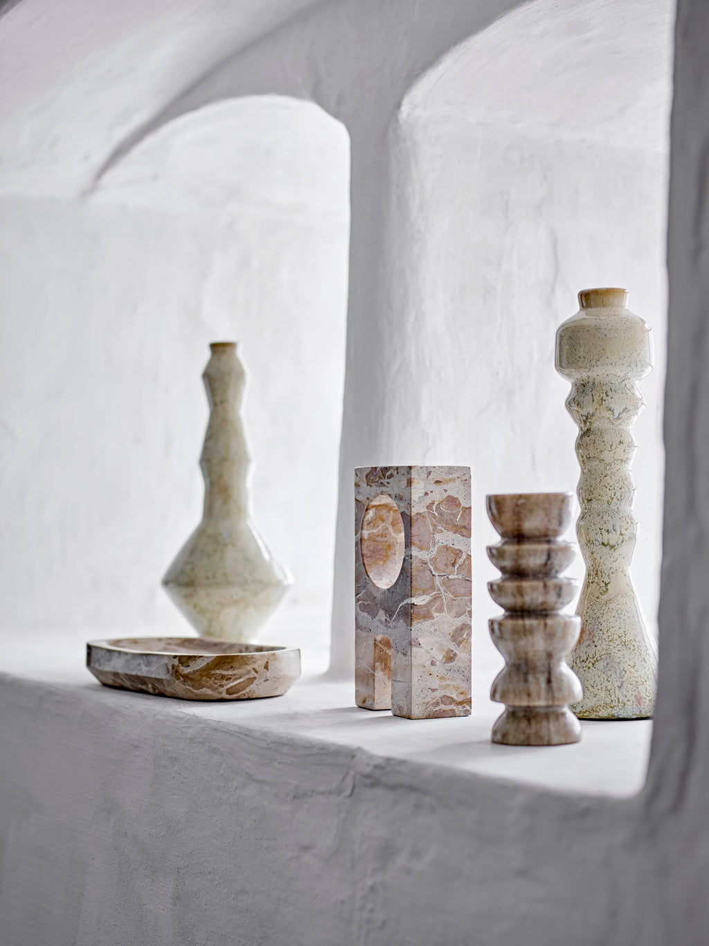 Tasya - Set of 4 Tealight Holders - Natural - Marble
