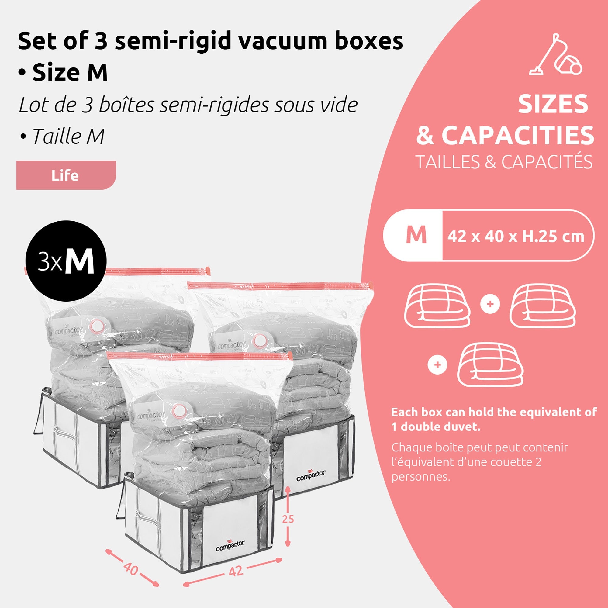 Lot 3 Housses Rangement Sous Vide - Taille M