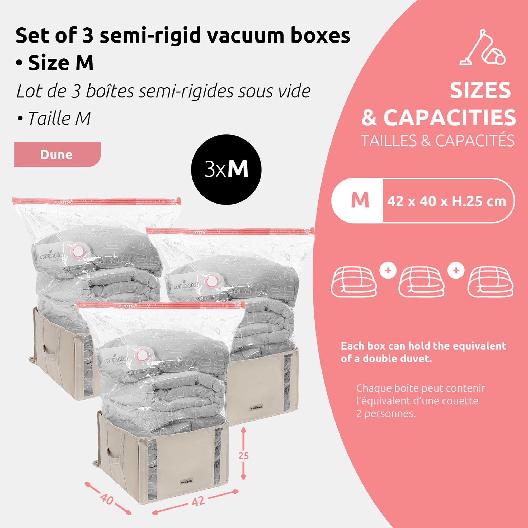 Lot 3 Housses Rangement Sous Vide - Taille M