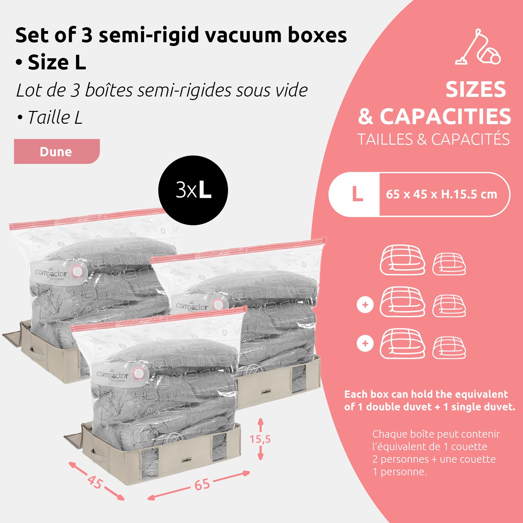 Lot 3 Housses Rangement Sous Vide - Taille L