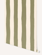 Rouleau Papier Peint Rayures - Olive Et Crème
