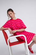Vestido Amalia Rayas Rosa Y Rojo