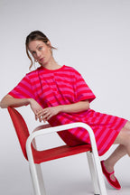 Vestido Amalia Rayas Rosa Y Rojo