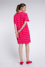Vestido Amalia Rayas Rosa Y Rojo