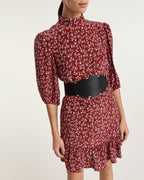 The Kooples - Burgundy Dress with Stand Collar, 3/4 Sleeve - Women