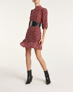The Kooples - Burgundy Dress with Stand Collar, 3/4 Sleeve - Women
