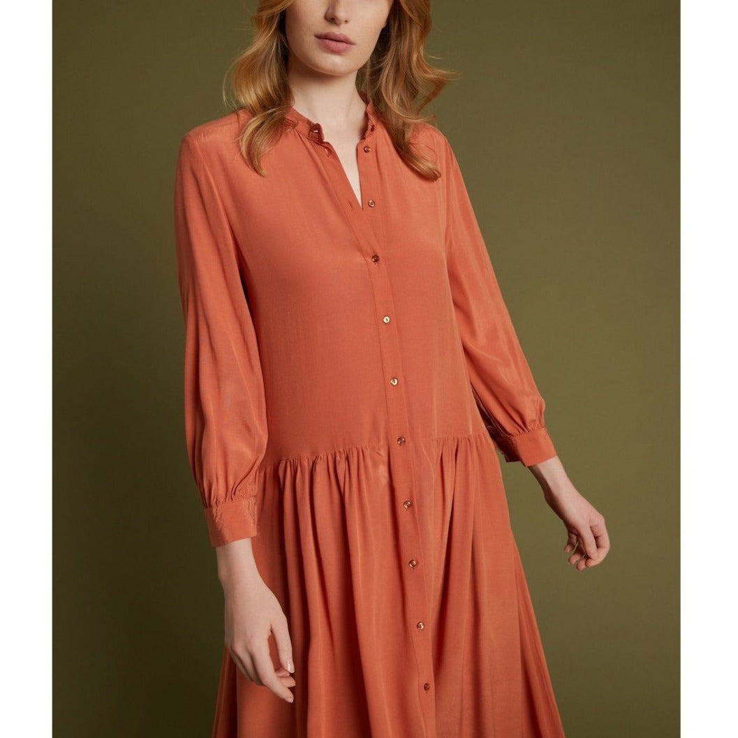 Robe-Chemise Longue - Brique - Femme