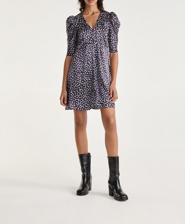The Kooples - Vestido Corto Estampado Seda Azul Marino - Mujer