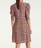 Short Printed Dress With Gathered Shoulders - Women