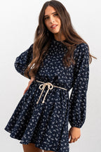 NAVY PENTO PRINT RADIA DRESS