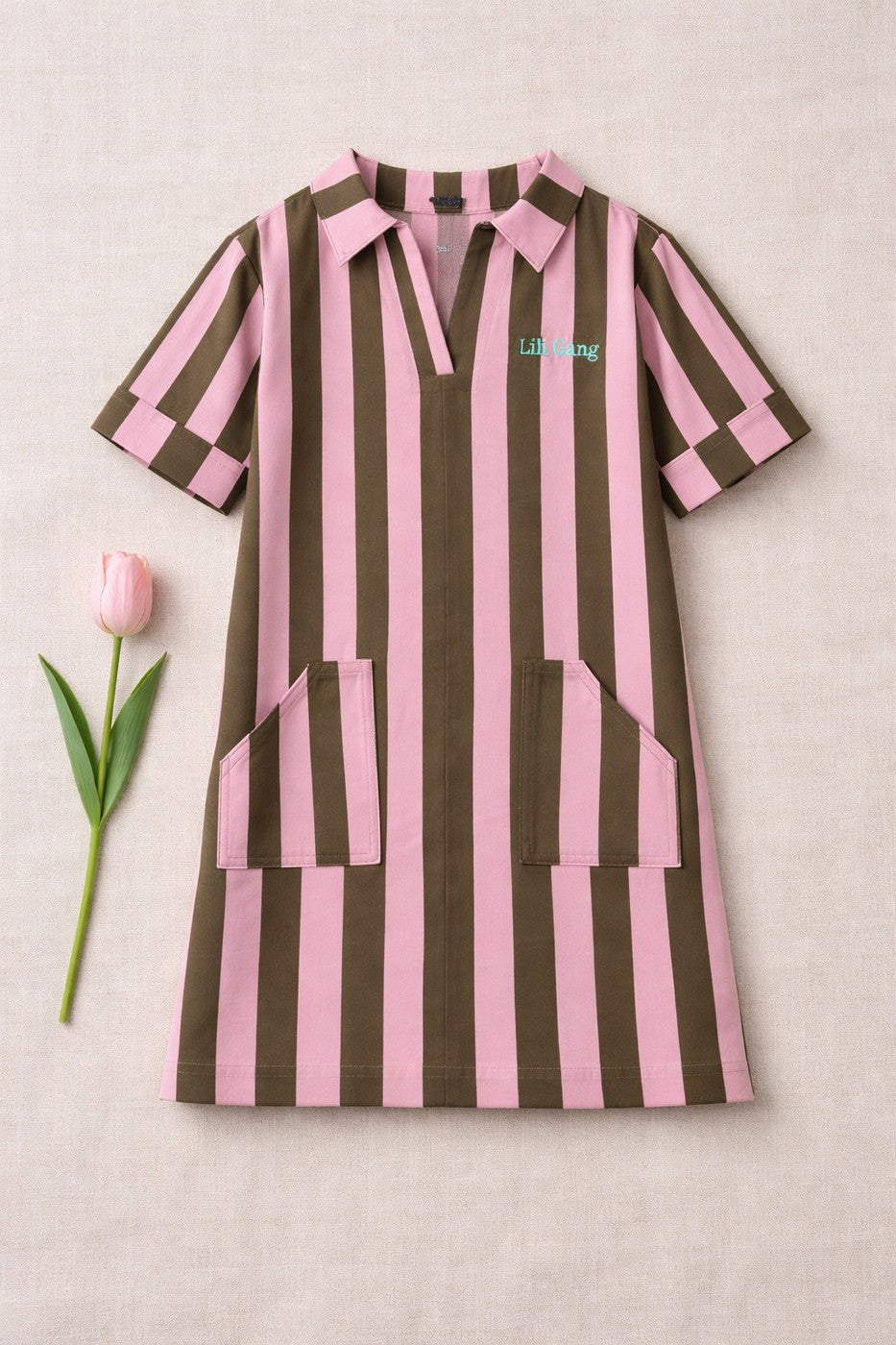Robe Romane Maxi Rayures - Enfant Fille - Old Pink & Olive