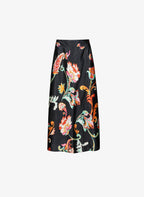 An'ge – Jupe Midi Robilou Indina Noir, long black skirt with colourful floral patterns, front view