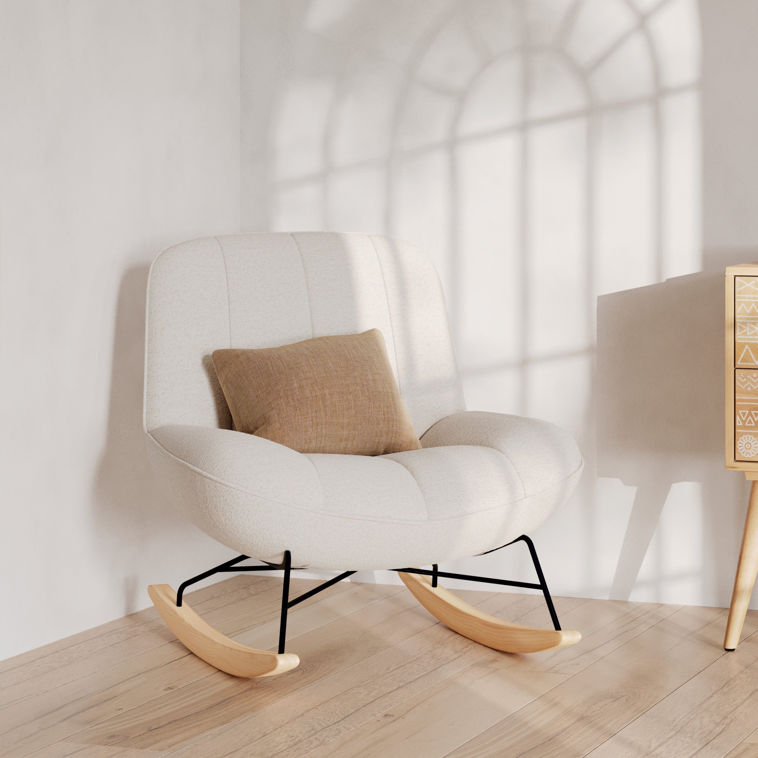 Alvin - Rocking Chair En Tissu Bouclette Blanc Cassé