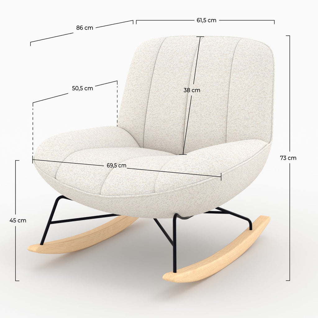 Alvin - Rocking Chair En Tissu Bouclette Blanc Cassé