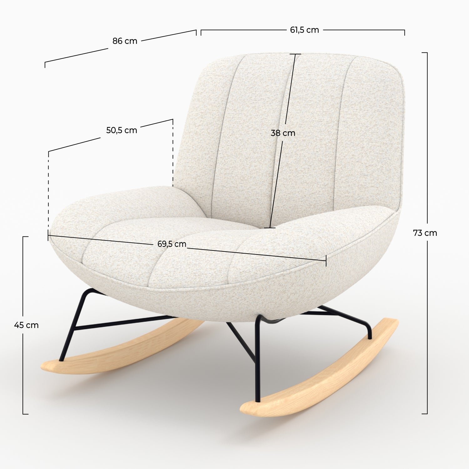 Alvin - Rocking Chair En Tissu Bouclette Blanc Cassé