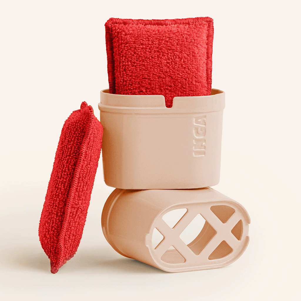 Red double absorption washable sponge with support