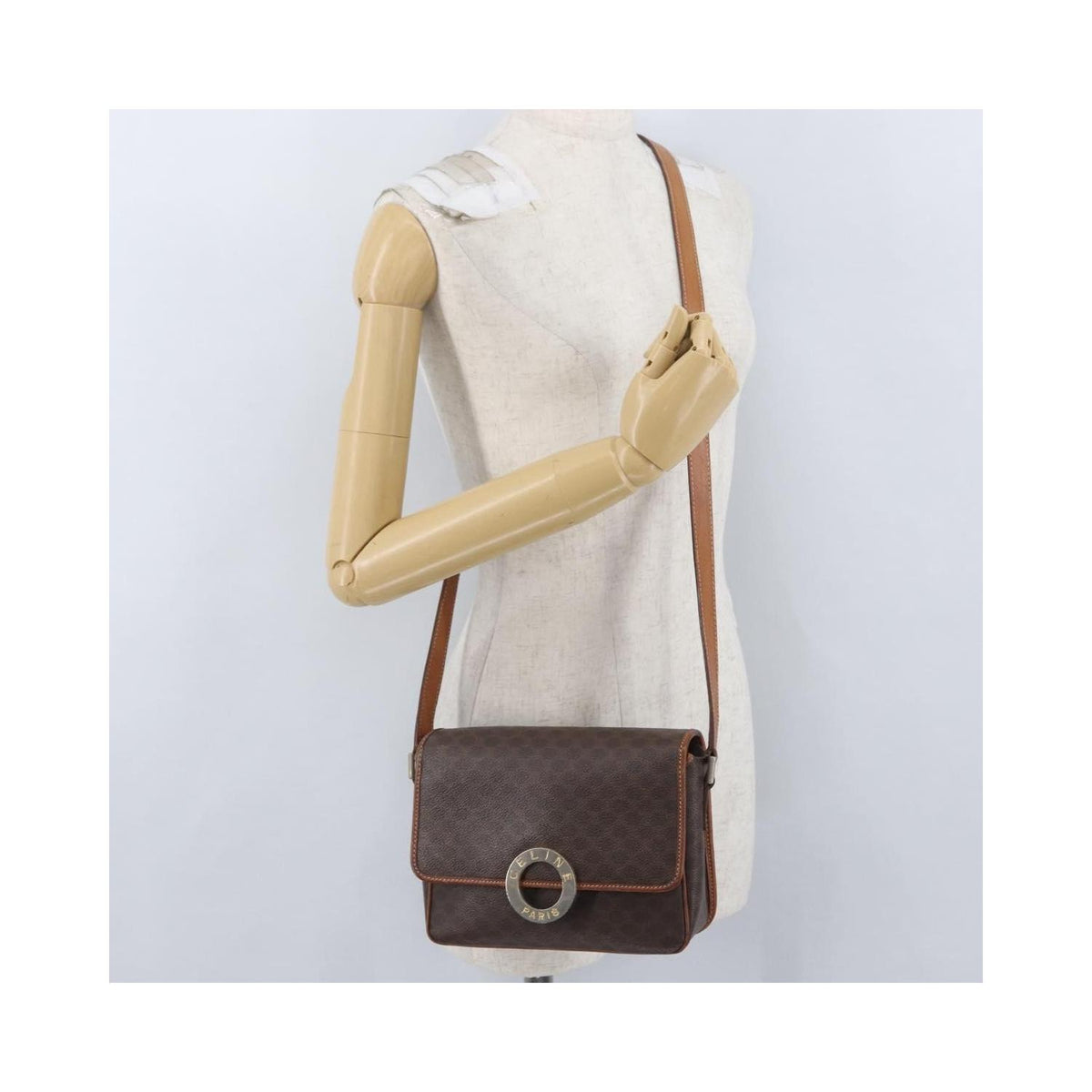 Celine - Borsa a spalla vintage Macadam con logo circolare in tela - Marrone
