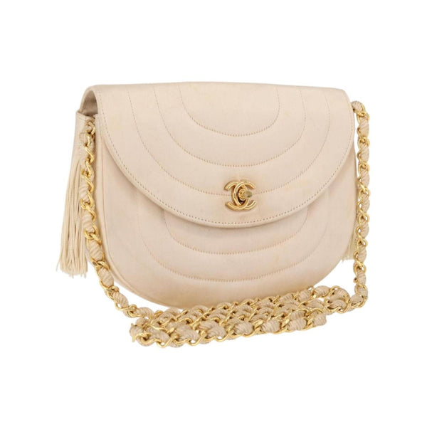 Chanel - Sac Porté Épaule Vintage Round Flap Satin - Beige