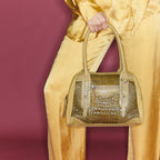 Bolso Bowling De Piel Grabado Cocodrilo June S Caqui