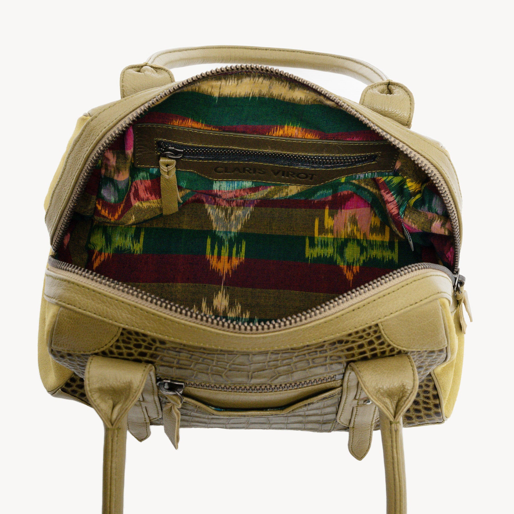 Bolso Bowling De Piel Grabado Cocodrilo June S Caqui