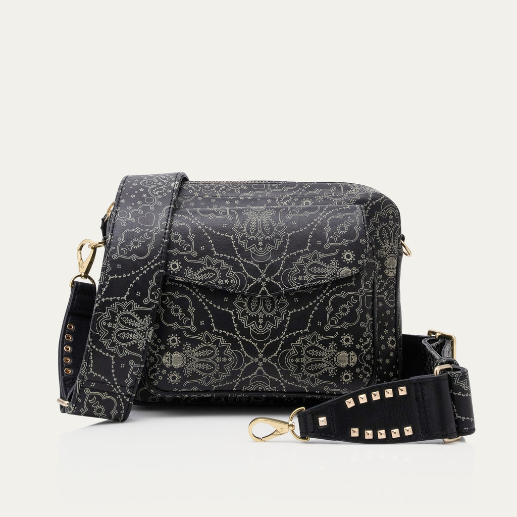 Bolso Big Charly de Napa Negra con Estampado Bandana