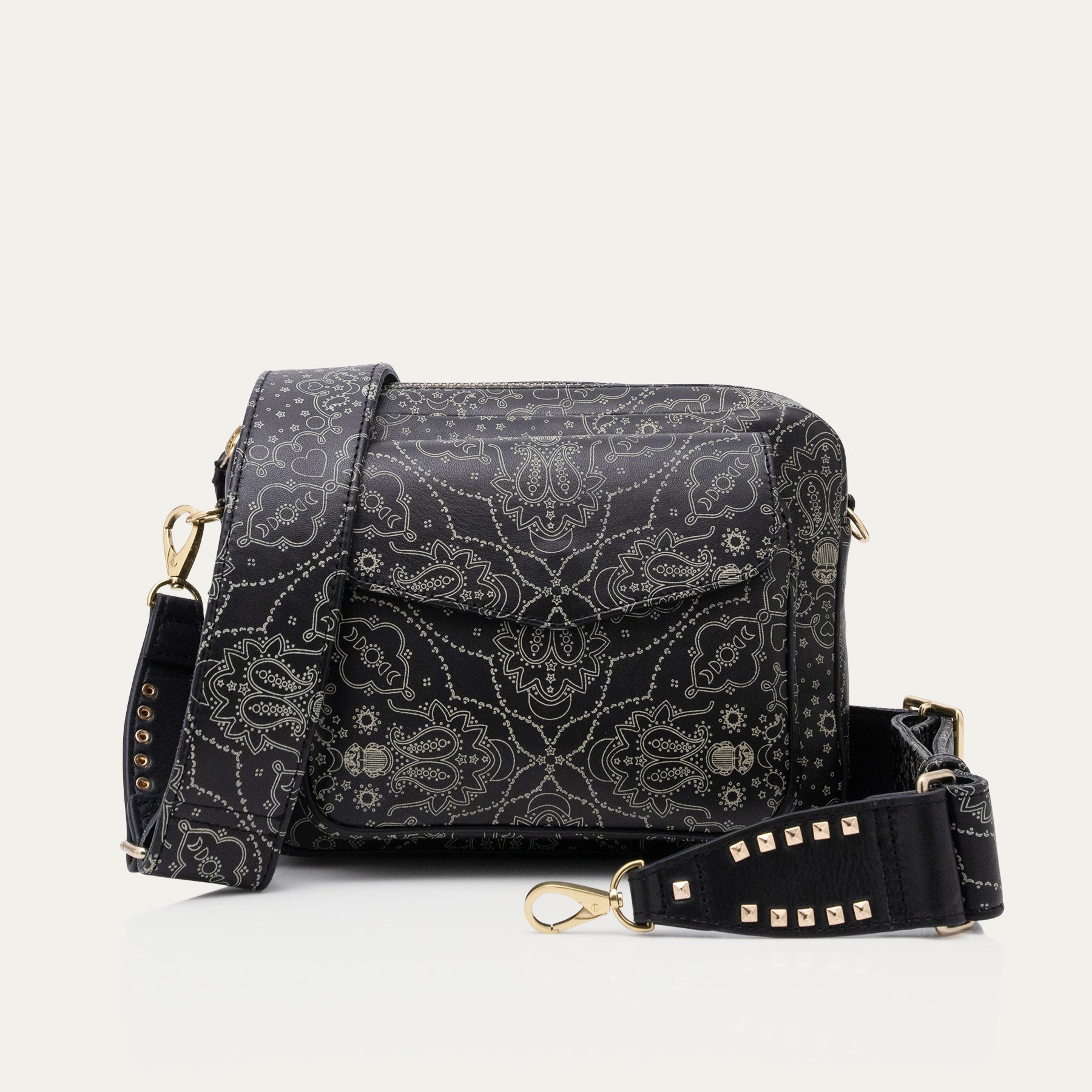 Bolso Big Charly de Napa Negra con Estampado Bandana