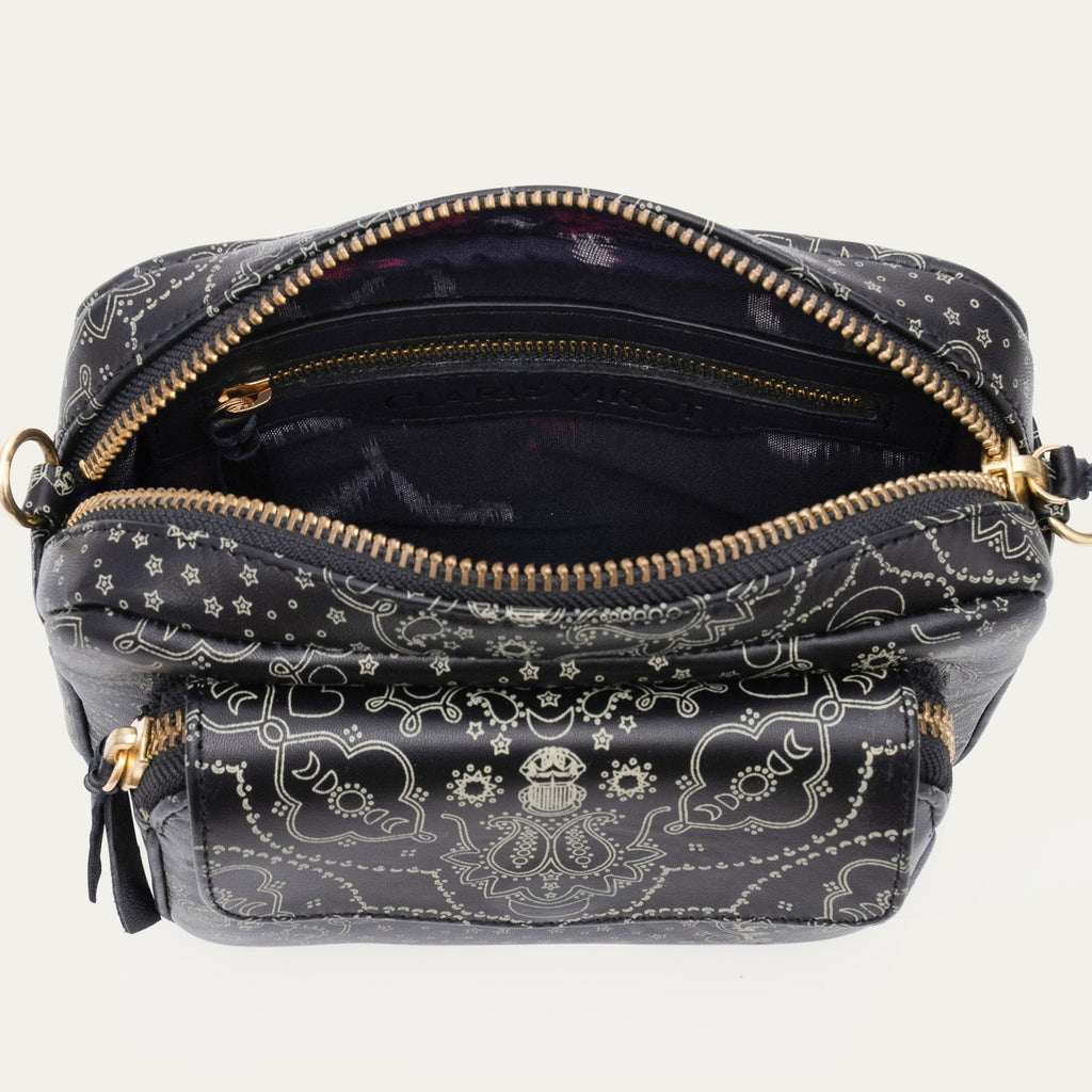 Charly Black Nappa Leather Bag with Bandana Print