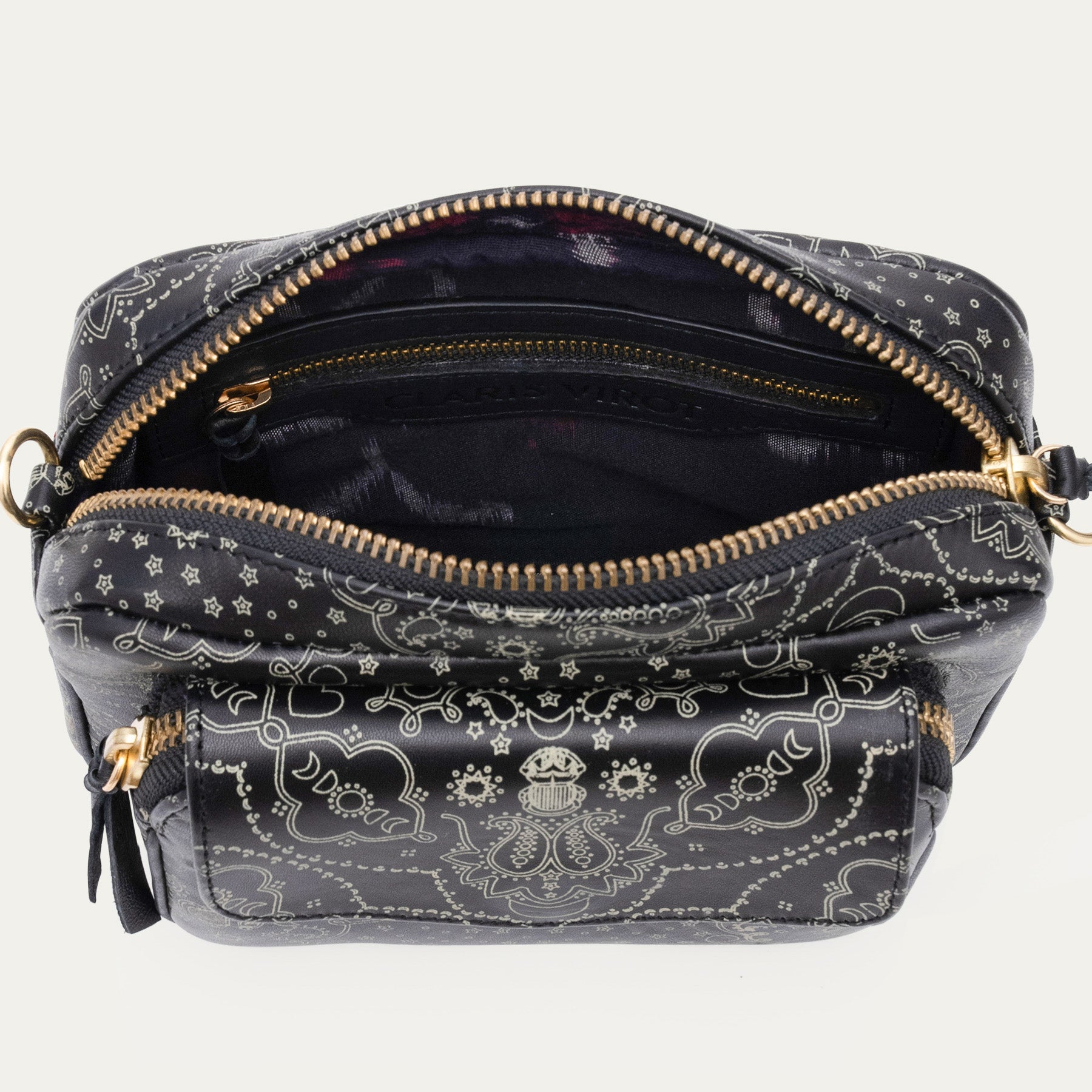 Charly Black Nappa Leather Bag with Bandana Print
