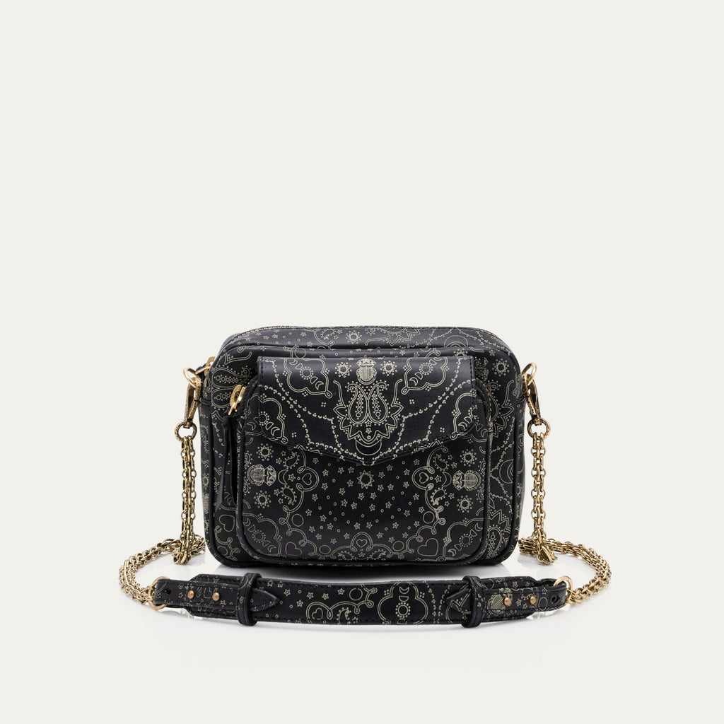 Charly Black Nappa Leather Bag with Bandana Print