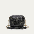 Charly Black Nappa Leather Bag with Bandana Print