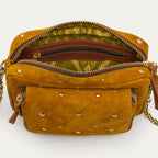 Bolso Charly De Piel De Ante Ámbar Con Tachuelas