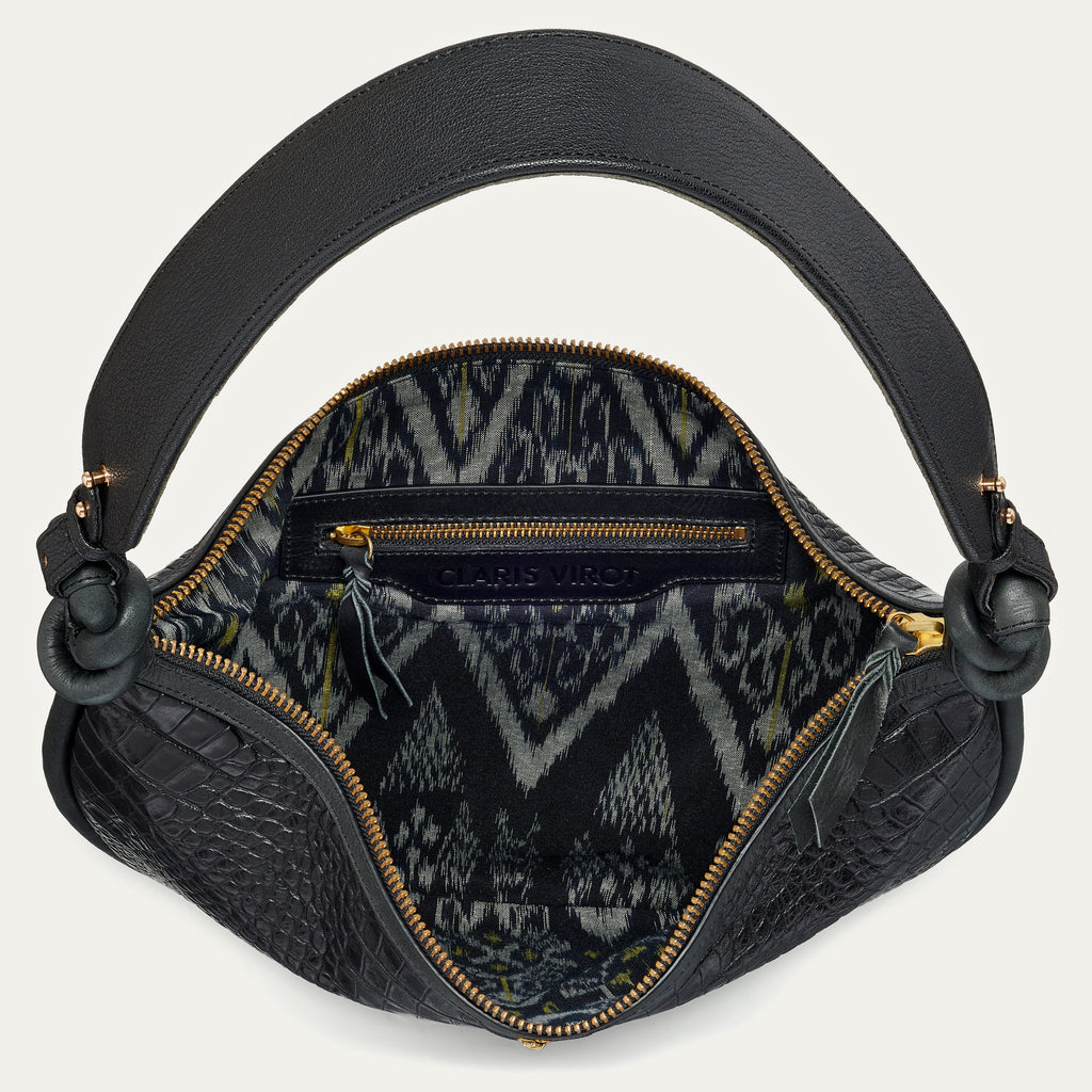 Chris Croco Embossed Leather Bag Black