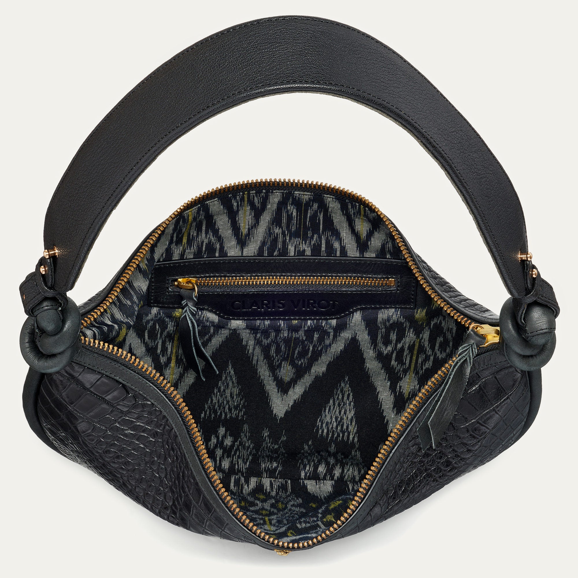 Chris Croco Embossed Leather Bag Black