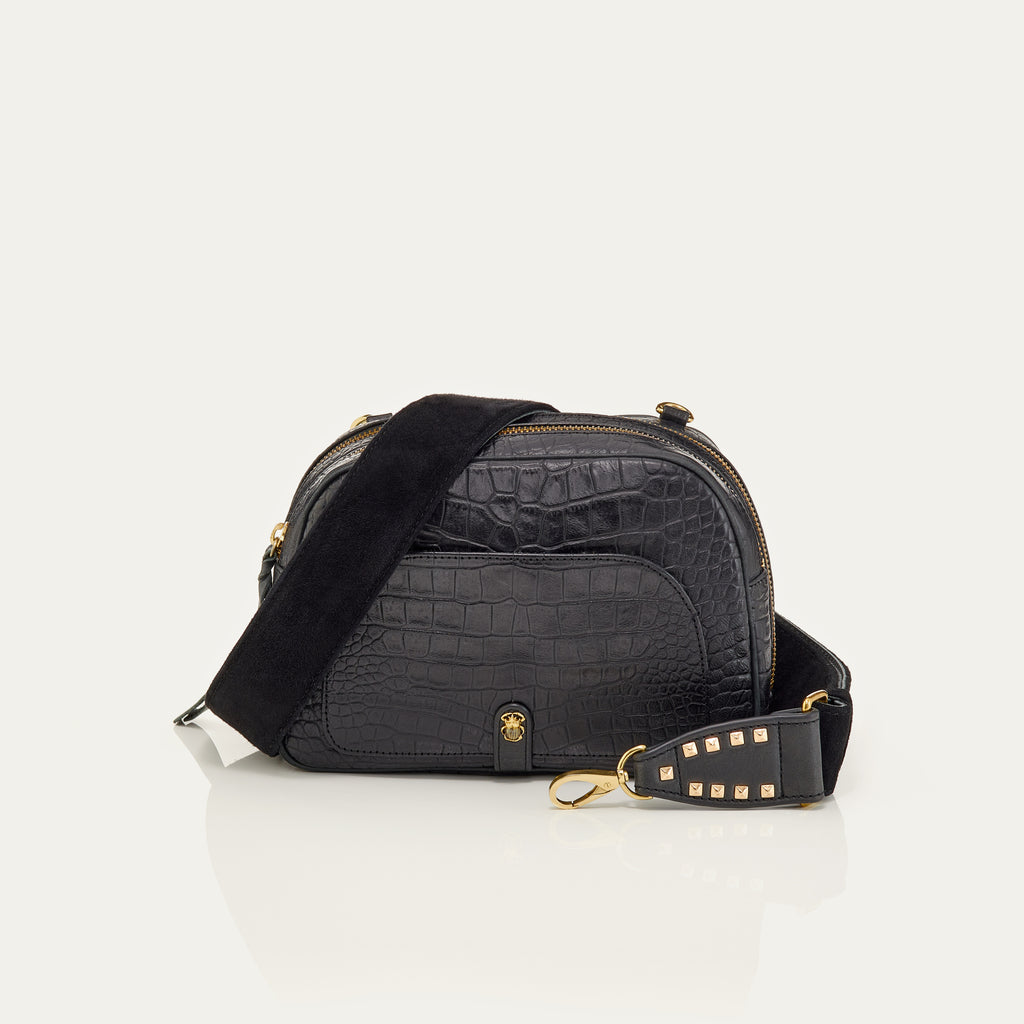 Clara Croco Embossed Leather Bag Black